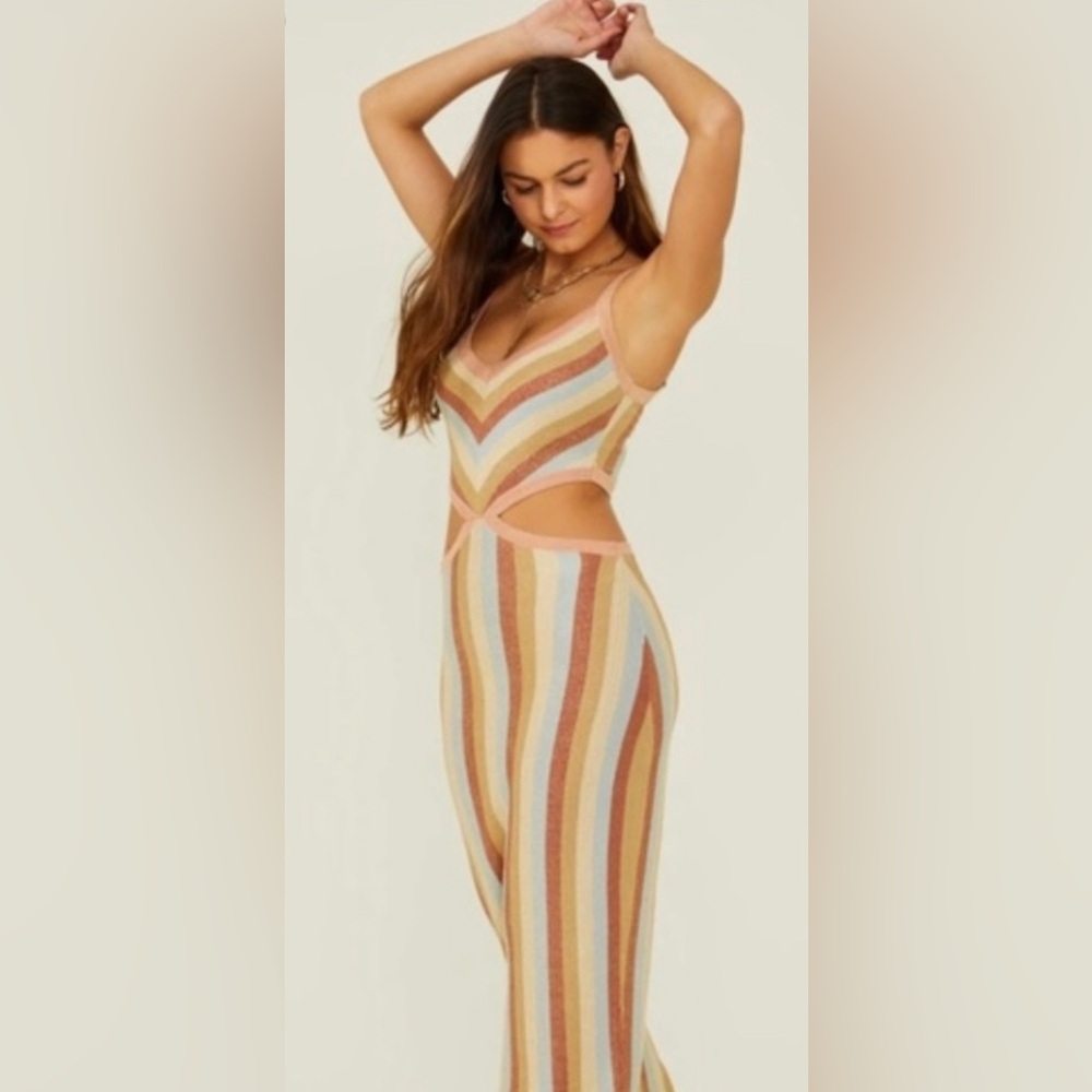 Altar’D State Striped Special Occasion Gold/Blue Shimmer Dress M
